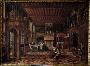 flamländsk interiör. Målning av Paulus Vredeman De Vries (1567-1630)