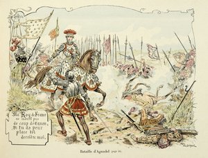 Illustration hämtad från boken "Histoire du chevalier Bayard" av Theodore Cahu, illustrerad av Paul De Semant (1855-1915): Slaget vid Agnadel 1509