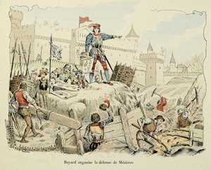 Illustration hämtad från boken "Histoire du chevalier Bayard" av Theodore Cahu, illustrerad av Paul De Semant (1855-1915): Bayard organiserar försvaret av Mezieres 1521 av Paul de Semant