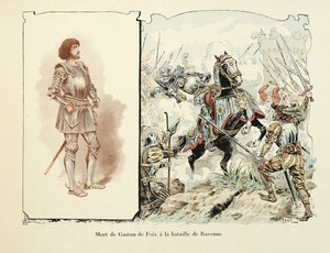 Illustration hämtad från boken "Histoire du chevalier Bayard" av Theodore Cahu, illustrerad av Paul De Semant (1855-1915): Death of Gaston de Foix (1489-1512) vid slaget vid Ravenna av Paul de Semant
