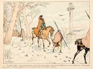 Illustration hämtad från boken "" Joan of Arc "" av Theodore Cahu och illustrerad av Paul De Semant (1855-1915): November 1430 Jean de Luxembourg säljer Jeanne d