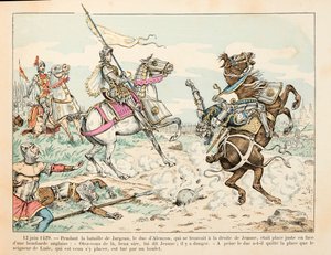 Illustration hämtad från boken "" Joan of Arc "" av Theodore Cahu och illustrerad av Paul De Semant (1855-1915): 12 juni 1429 Lord of Lude dödar med en boll under slaget vid Jargeau före Jeanne d