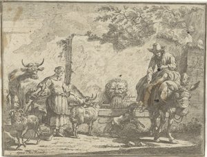 Kvinna och man på en åsna vid en vattenkälla Pastoral Landscapes (serietitel)