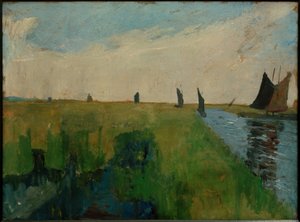 Hamme landskap med torvpråmar av Paula Modersohn Becker