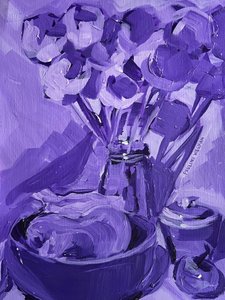 Stilleben med lila blommor