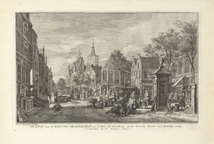 Utsikt över den dagliga gröna marknaden i Haag Utsikt över Kleyne Groenmarkt, på Hal, Stadshuset och Groote Kerk, i Haag (titel på objekt) Åtta ansikten i Haag (serietitel)