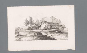 Utsikt över ett hus som ligger vid en flod Principer för landskap (serietitel) Principles de paysages (serietitel) av Paulus Lauters
