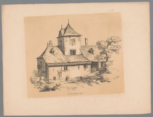 Utsikt över ett hus på landet i Ixelles Ixelles (titel på objekt) Pittoreska ansikten av Paulus Lauters (serietitel) Etrennes pittoresques pour 1839, par Lauters (serietitel)