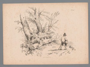 Landskap med träd och en man med käpp och korg Landscape Studies av Paulus Lauters (serietitel) Nouvelle suite de 40 études de paysages par P. Lauters (serietitel) av Paulus Lauters