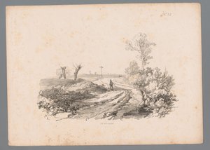 Landskap med figur med en käpp på en landsväg Landscape Studies av Paulus Lauters (serietitel) Nouvelle suite de 40 études de paysages par P. Lauters (serietitel) av Paulus Lauters