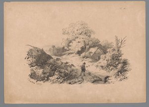 Landskap med man och hund på en landsväg Landscape Studies av Paulus Lauters (serietitel) Nouvelle suite de 40 études de paysages par P. Lauters (serietitel) av Paulus Lauters