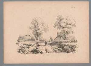 Landskap med två hus och två figurer på en väg Landscape Studies av Paulus Lauters (serietitel) Nouvelle suite de 40 études de paysages par P. Lauters (serietitel) av Paulus Lauters