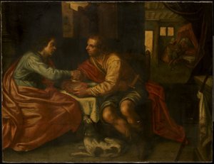 Esau säljer sin förstfödslorätt (1 Mosebok 27:1-29) av Paulus Moreelse (copy after)