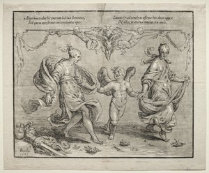 Amor dansar med två allegoriska kvinnor, 1612. av Paulus Moreelse