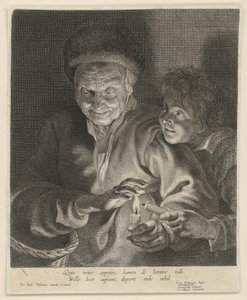 Gammal kvinna och pojke med ett ljus av Paulus Pontius