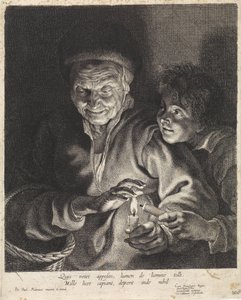 Gammal kvinna och pojke med ljus av Paulus Pontius