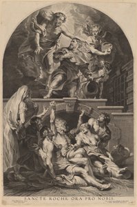 Jesus Kristus visar sig för Saint Roch av Paulus Pontius, after Sir Peter Paul Rubens