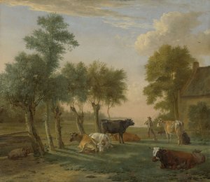 Kor på en äng nära en gård, 1653