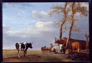 Landskap med bonde och djur. Målning av Paul Potter (1625-1654) Ec. Hol. av Paulus Potter