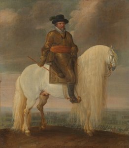 Prins Maurits på den vita krigshästen som presenterades för honom efter hans seger i Nieuwpoort