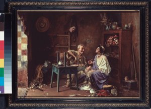 Atelier de masque (Mask Workshop) - Peinture de Pavel Alexandrovich Svedomsky (Svedomski) (1849-1904), olja på duk
