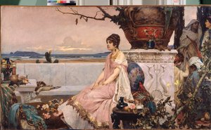 Femme romaine au puits (romersk kvinna vid brunnen) - Peinture de Pavel Alexandrovich Svedomsky (Svedomski) (1849-1904), huile sur toile, art russe