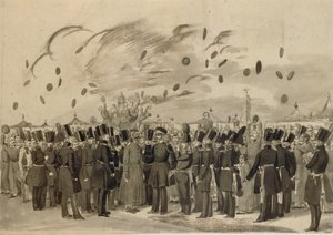 Storhertig Mikhail Pavlovich besöker Lägret för livgardet Finlands regemente den 8 juli 1837, 1837 av Pavel Andreevich Fedotov