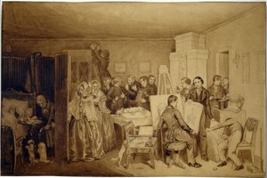 Konsekvenserna av Fidelkas död - Verk av Pavel Andreyevich Fedotov (1815-1852), indiskt bläck och sepia på papper