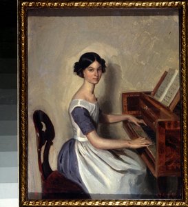 ""Porträtt av Nadezhda Zhdanovich vid cembalo"" Målning av Pavel Andreevich Fedotov (1815-1852) 1849-1850 Statens ryska museum Sankt Petersburg