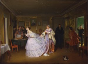 Majoren lämnar ett förslag (inspekterar en brud i en köpmans hus)