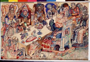 ""Kungarnas högtid"" Akvarell och penna av Pavel Nikolayevich Filonov (1883-1941) cirka 1912 Statens ryska museum i Sankt Petersburg av Pawel Nikolajewitsch Filonow