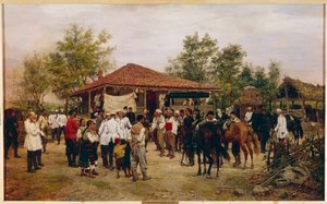Rysk-turkiska (ryska-turkiska) kriget 1877-1878: de tolv ryska armékårerna under slaget vid Shipka-passet i Bulgarien (staben på 12 armékårer i Bulgarien 1877). Målning av Pavel Osipovich Kovalevsky