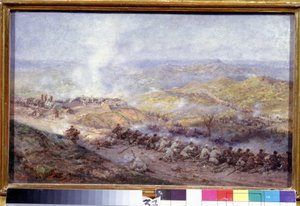 En scen från det ryska Turkiska kriget (1876-1878) (A Scene of the Russian Turkish War). Slagfältet på Balkan, där soldaterna från den ryska armén och det osmanska riket drabbar samman, under belägringen av Pleven (eller Plevna, i Bulgarien), 1877. Målning