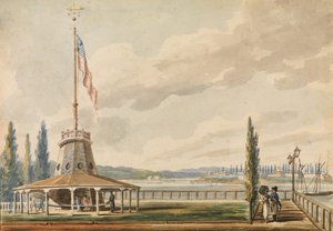 Resenärens första syn på New York—Batteriet och flaggstången, 1811-ca. 1813. av Pavel Petrovic Svin
