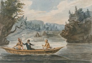 Två indianer och en vit man i en kanot, 1811-ca. 1813.