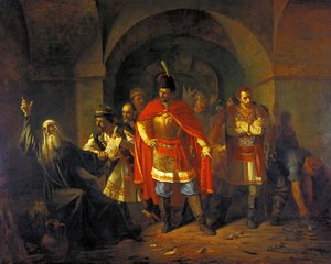 Patriark Hermogenes vägrar att välsigna polackerna, 1860. av Pavel Petrovich Chistyakov