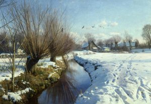Solig vinterdag vid bäcken av Peder Monsted