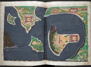 Plan över Hormuz, från det portugisiska manuskriptet, Livro do Estado da India Oriental av Pedro Barreto de Resende
