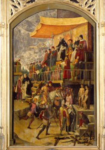 Inkvisitionen "" Autodafe presiderar av Saint Dominica de Guzman (1170-1221), grundare av Dominikanerorden"" Målning på trä av Pedro Berruguete (1450-1504) 1495 Sön. 1,54x0,92 m Madrid, Musee du Prado
