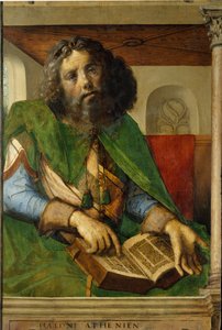 Porträtt av Platon (428-348 f.Kr.), filosof i antikens Grekland. (h s/trä 1,01 x 0,69) målning av Berruguete Pedro (1450-1504). av Pedro Berruguete