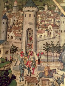 Saint Jordi altartavla, detalj som visar erövringen av staden Mallorca av James I:s armé av Pedro Nisart