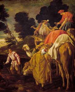 Karavan av kameler, detalj från Rebecca lät Eliezer dricka vid brunnen, målning av Pedro Orrente (cirka 1580-1645), Spanien