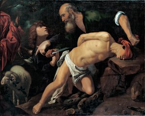 The Sacrifice of Isaac - Målning av Pedro Orrente (1588-1645), olja på duk, cirka 1615