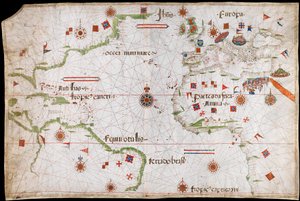 Karta över Atlanten, Medelhavet och Svarta havet, ca 1535 (pergament, papper) av Pedro Reinel