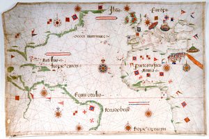 Portulankarta över Atlanten, Medelhavet och Svarta havet, ca 1535 (pergament, papper) av Pedro Reinel