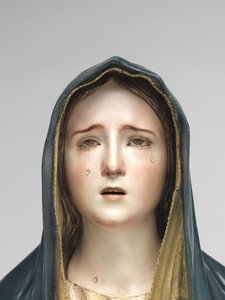 Virgin of Sorrows Mater Dolorosa (polykromt trä, glas och djurhår)