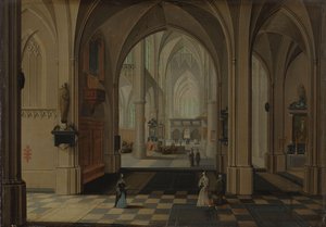 Interiör av en imaginär gotisk kyrka, tittar österut av Peeter Neeffs (I)