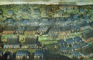 Slaget vid Vita berget nära Prag den 7-8 november 1620, målning av Pieter Snayers (1592-1667) bevarad i Santa Maria della Vittoria, Rom. Detalj. Trettioåriga kriget, Tjeckien