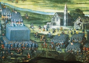 Slaget vid Vita berget nära Prag den 7-8 november 1620, målning av Pieter Snayers (1592-1667) bevarad i Santa Maria della Vittoria, Rom. Detalj. Trettioåriga kriget, Tjeckien
