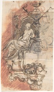 Design för ett gravmonument med en sittande kvinnofigur, a..., sent 1600-tidigt 1700-tal av Peeter Verbrugghen II